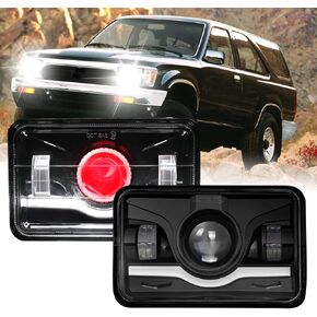 130W 4X6 INCH Headlight fit for Chevy Pickup C10 K10 Blazer Peterbilt Kenworth,Replacement H4651 H4652 H4656 H4666 H6545,Dot Approved with Red Devil Eye DRL,4x6 Headlights,2PCS