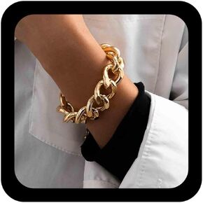 Punk Cuban Link Chain Bracelet Chunky Curb Chain Bracelet Gold Cuban Hand Chain Bracelet Hip Hop Chunky Bracelet Chain Jewelry for Women