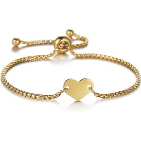 Jude Jewelers Stainless Steel Adjustable Chain Style Heart Charm Bracelet