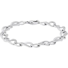 Dazzlingrock Collection Large Curb Interlocking Link Bracelet for Her with Round White Diamond Accents, 925 Sterling Silver