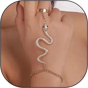 GIGB PBDK Snake Finger Ring Slave Bracelet for Women,Exquisite Unique Serpent Hand Chain Statement Bangles,Personalized Snake Bracelet Halloween Charm Jewelry