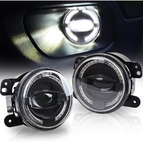 OVOTOR 4inch LED Fog Lights 20W Fog Lamps with White Halo DRL Front Bumper Driving Fog Lights Compatible with Jeep Wrangler JK Dodge Chrysler