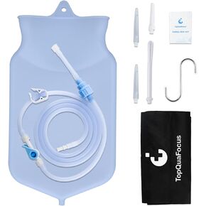TopQuaFocus 2Qt Silicone Enema Bag Kit for Colon Cleaning Coffee Enema Bag Reusable - 6.5ft Long Tube Clear Colon Cleanse Enemas for Women