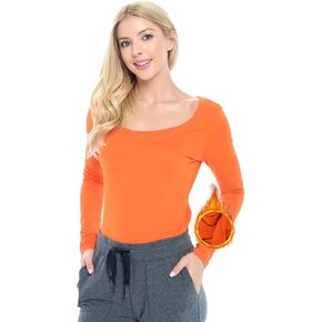 M&M SCRUBS Women's Long Sleeve Scoop-Neck T-Shirt Under Scrub (Orange, Medium)