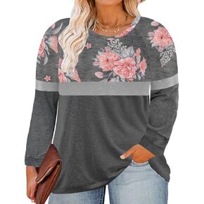 RITERA Womens Plus Size Shirts Flower Tops Floral Print Tee Fall Sweatshirts Long Sleeve Blouses Flower-Grey 5XL