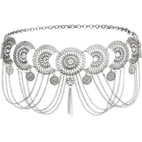 Retro Coin Tassels Pendant Belly Dance Body Chain Waist Chains Adjustable Gypsy Carving Beach Belt Body Jewelry Accessory for Women Girls