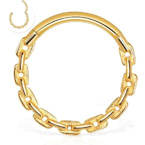 16g 18g Surgical Steel Cartilage Hoops with Chains Designs 6mm 8mm 10mm 12mm Gold Hinged Nose Ring Hoop Segment Ring Clicker Septum Ring Daith Helix Conch Rook Piercing Jewelry