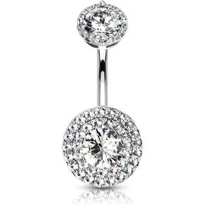 Pierced Owl - Double Tier Paved CZ Crystal Internally Threaded Belly Button Navel Ring