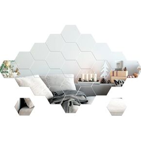 Jetec 32 Pcs 2 x 3.4 x 4 Inch Hexagonal Mirror Glass Wall Mirror Bulk Self Adhesive Mirror Flat Flexible Wall Glass for Table Centerpieces for Bedroom Bathroom Home Living Room Decor Craft
