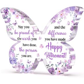 Unique Retirement Gift for Woman, Happy Retirement Decorations - 5x3.8x0.5 Inch Purple Butterfly Acrylic Plaque Decor with Warm Words - Retirement Gifts for Coworker Teacher Friend Nurse Boss