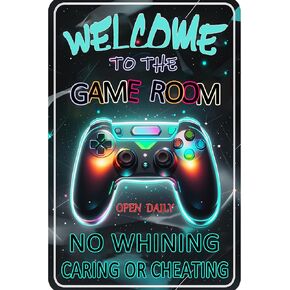 Gaming Room Metal Sign for Boys Room & Bedroom, Adults Gamer Room Door Wall Accessories and Decor 12" x 8"