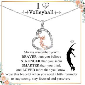 Volleyball Gifts Necklace for Teen Girl Women, Volleyball Senior Night Gifts for Volleyball Players Lovers Team Coach, Volleyball Heart Pendent Sport Necklace for Girl Women