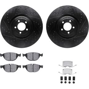R1 Concepts Front Brakes Pads and Rotors Kit| Front Brakes Rotors| Front Rotors And Brake Pads| Euro Ceramic Brakes Pads and Rotors| Brake Kit|Hardware| Fit 2010-2022 Jaguar F-Type, XF, XFR, XFR-S
