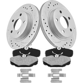 Anpulsero Rear Brake Pads and Rotors Kit Compatible with Select Ford, Lincoln and Mercury Models,Taurus 1993-2007,Continental 1993-2002, Sable 1993-2005 Drilled Slotted Brake Rotors 10.1 inch(255.8mm)