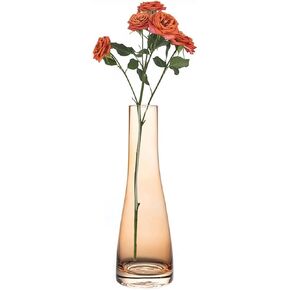 21CM Orange Small Flower Vase Wide Necked Glass Vases Clear Mini Mouth Single Stem Vases for Decorative Home Decor Living Room Office and Centerpieces(excluding Flower)