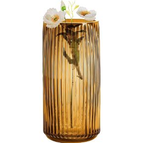 Greenline Goods Ribbed Flower Vase with Rounded Bottom - Honey Hand-Blown Glass Vases for Flowers, Fluted & Ribbed Design - Elegant Ribbed Vase for Flowers, Premium Honey Glass Vase for Decoration