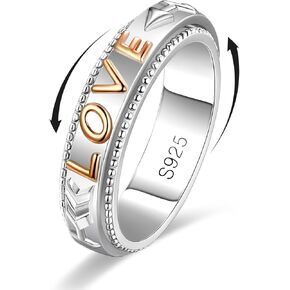 Anxiety Rings for Women Men, 925 Sterling Silver Spinner Ring Love Fidget Ring For Her Him, Rotatable Stress Relieving Rings Birthday Anniversary Valentines Day Gifts