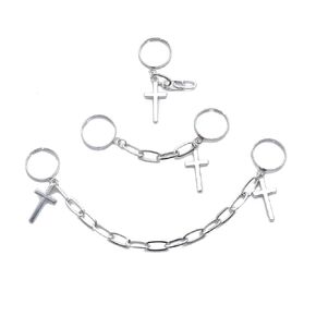 Aimimier 3Pcs Punk Cross Knuckle Ring with Chain Tassel Paperclip Link Chain Finger Ring Gothic Statement Ring Pack for Women Men