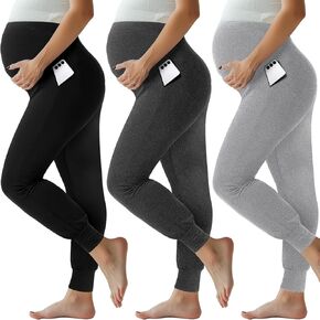Geyoga 3 Pack Womens Maternity Pants Over The Belly Stretchy Pregnancy Sweatpants Comfy Pregnancy Joggers with Pockets