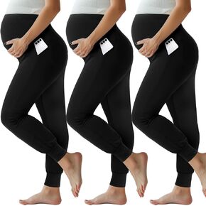 Geyoga 3 عبوات من سراويل الحمل النسائية فوق البطن، سراويل رياضية مريحة للحمل مع جيوب