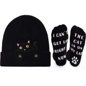 Women's Cat Beanie Knitted Winter Hat for Women Girls with Novelty Socks Cute Cat Lover Gifts Funny Cat Mom Gifts in Kuwait