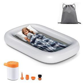 JOSEN Inflatable Toddler Travel Bed, Kids Blow Up Mattress with Electric Air Pump, Portable Travel Toddler Bed with Sides, Toddler Blow up Mattress for Traveling Home Hotel