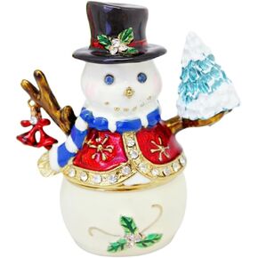 Hand Painted Enamel Snowman Figurines Trinket Box Decorative Hinged Jewelry Organizer Ring Earrings Storage Collectible Christmas Home Ornament Gifts