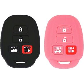 2Pcs Rubber Silicone Key Fob Cover Remote Keyless Protector Bag Holder for Toyota Camry Avalon Corolla RAV4 Highlander Venza HYQ12BDM, Black Pink