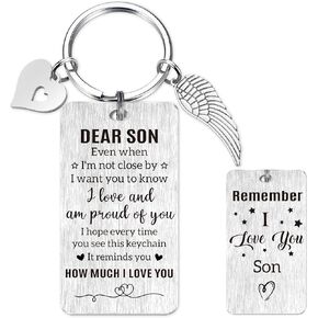 To Son Keychain Inspirational Gift - Meaningful Love Heart Wing Pendant Key Chain from Mom and Dad, Perfect for Birthday, Graduation, Thanksgiving, or Christmas