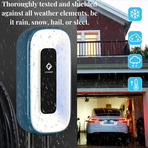EV Charger Level 2, Ultra Compact, Up to 50 Amp Charging Station for Home, 240V EVSE, Indoor/Outdoor, 23Ft Cable Level 2 EV Charger, Direct Charging，NEMA 14-50 Plug(4-Prong) or Hardwired in Saudi Arabia