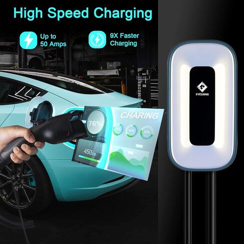 EV Charger Level 2, Ultra Compact, Up to 50 Amp Charging Station for Home, 240V EVSE, Indoor/Outdoor, 23Ft Cable Level 2 EV Charger, Direct Charging，NEMA 14-50 Plug(4-Prong) or Hardwired in Saudi Arabia