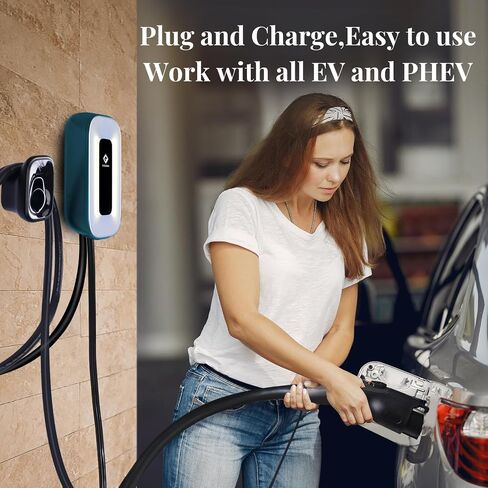 EV Charger Level 2, Ultra Compact, Up to 50 Amp Charging Station for Home, 240V EVSE, Indoor/Outdoor, 23Ft Cable Level 2 EV Charger, Direct Charging，NEMA 14-50 Plug(4-Prong) or Hardwired in Saudi Arabia