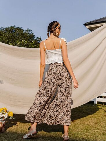 Simplee Women's Casual Split Wide Leg Pants High Waist Palazzo Flowy Beach Pants Summer Boho Lounge Pants with Pockets in Saudi Arabia