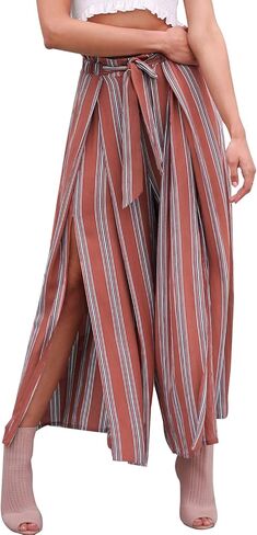 Simplee Women's Casual Split Wide Leg Pants High Waist Palazzo Flowy Beach Pants Summer Boho Lounge Pants with Pockets in Saudi Arabia