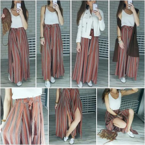 Simplee Women's Casual Split Wide Leg Pants High Waist Palazzo Flowy Beach Pants Summer Boho Lounge Pants with Pockets in Saudi Arabia