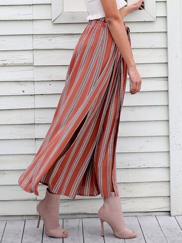 Simplee Women's Casual Split Wide Leg Pants High Waist Palazzo Flowy Beach Pants Summer Boho Lounge Pants with Pockets in Saudi Arabia