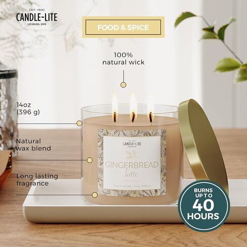 Candle-Lite Christmas Scented Candles, Gingerbread Latte Fragrance, 14 oz Three-Wick Aromatherapy Jar Candle, Perfect for Gifting and Celebration in Saudi Arabia