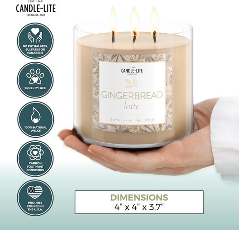 Candle-Lite Christmas Scented Candles, Gingerbread Latte Fragrance, 14 oz Three-Wick Aromatherapy Jar Candle, Perfect for Gifting and Celebration in Saudi Arabia