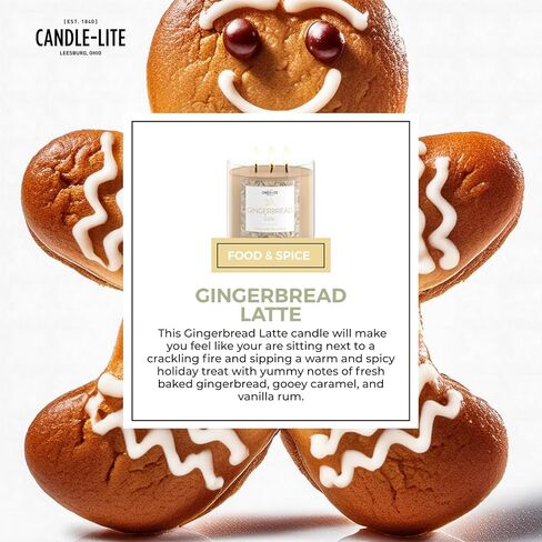 Candle-Lite Christmas Scented Candles, Gingerbread Latte Fragrance, 14 oz Three-Wick Aromatherapy Jar Candle, Perfect for Gifting and Celebration in Saudi Arabia