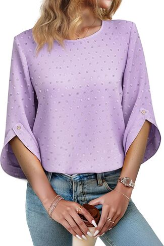 JUSTFASHIONNOW Womens Tops Dressy Casual 3/4 Sleeve Blouses Summer Tops 2025 Trendy Swiss Dots Shirts in Saudi Arabia
