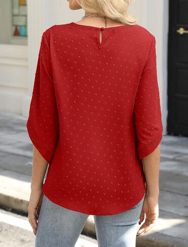 JUSTFASHIONNOW Womens Tops Dressy Casual 3/4 Sleeve Blouses Summer Tops 2025 Trendy Swiss Dots Shirts in Saudi Arabia