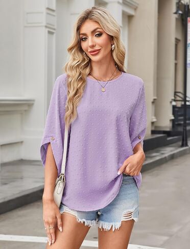 JUSTFASHIONNOW Womens Tops Dressy Casual 3/4 Sleeve Blouses Summer Tops 2025 Trendy Swiss Dots Shirts in Saudi Arabia