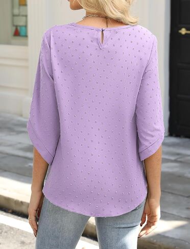JUSTFASHIONNOW Womens Tops Dressy Casual 3/4 Sleeve Blouses Summer Tops 2025 Trendy Swiss Dots Shirts in Saudi Arabia