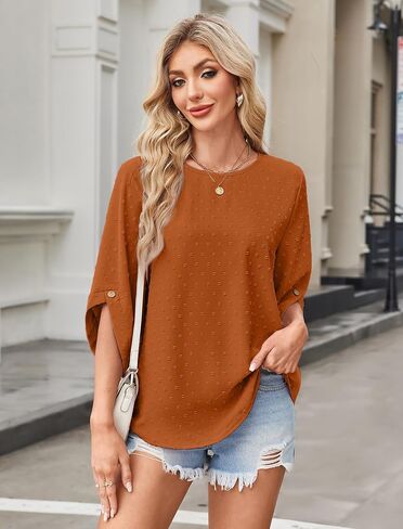 JUSTFASHIONNOW Womens Tops Dressy Casual 3/4 Sleeve Blouses Summer Tops 2025 Trendy Swiss Dots Shirts in Saudi Arabia