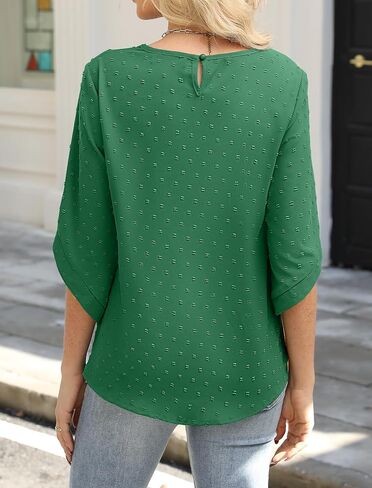 JUSTFASHIONNOW Womens Tops Dressy Casual 3/4 Sleeve Blouses Summer Tops 2025 Trendy Swiss Dots Shirts in Kuwait