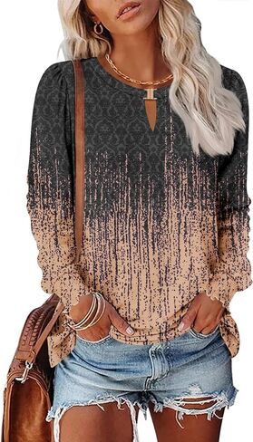 Kistore Women's Long Sleeve Tops V Neck Dressy Casual Keyhole Blouses Tunic Tops Shirts 2024 in Saudi Arabia