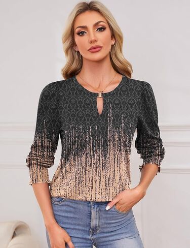 Kistore Women's Long Sleeve Tops V Neck Dressy Casual Keyhole Blouses Tunic Tops Shirts 2024 in Saudi Arabia