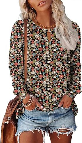 Kistore Women's Long Sleeve Tops V Neck Dressy Casual Keyhole Blouses Tunic Tops Shirts 2024 in Saudi Arabia