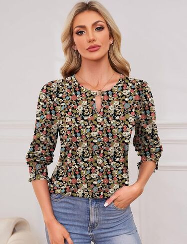 Kistore Women's Long Sleeve Tops V Neck Dressy Casual Keyhole Blouses Tunic Tops Shirts 2024 in Saudi Arabia