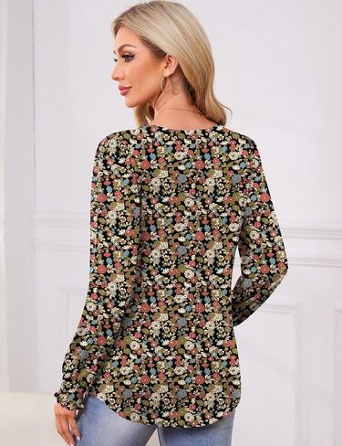 Kistore Women's Long Sleeve Tops V Neck Dressy Casual Keyhole Blouses Tunic Tops Shirts 2024 in Saudi Arabia